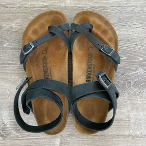 Birkenstock’s with black leather ankle strap